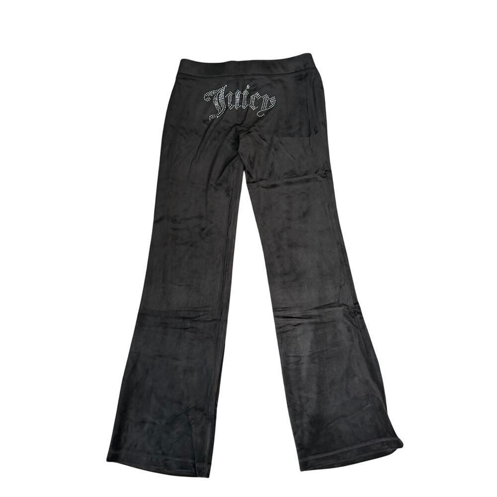 Juicy Couture Black Velour Track Pants Rhinestone Size XS